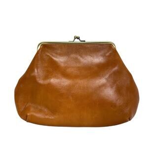 Patricia Nash Brown Leather Kiss Lock Clutch Wallet Coin Purse Organizer Pouch